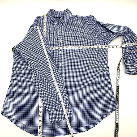 Ralph Lauren Tonal Blue Check Button Up Shirt Men’s Size Large Blue Pony Preppy - Picture 9 of 9